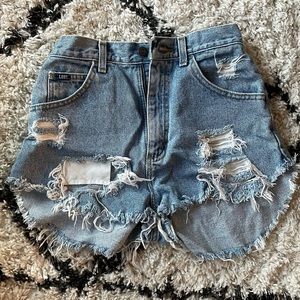 High waisted, distressed jean Lee shorts